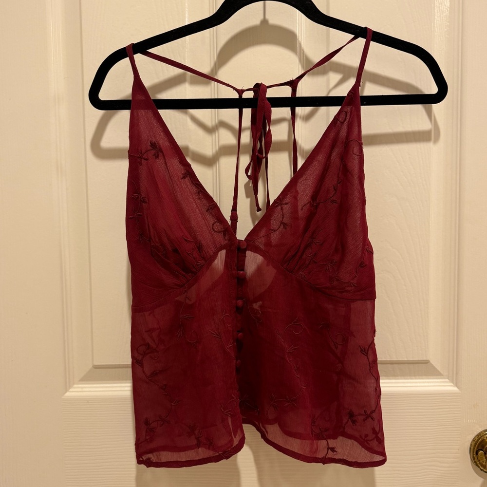 Free People sheer red tank top